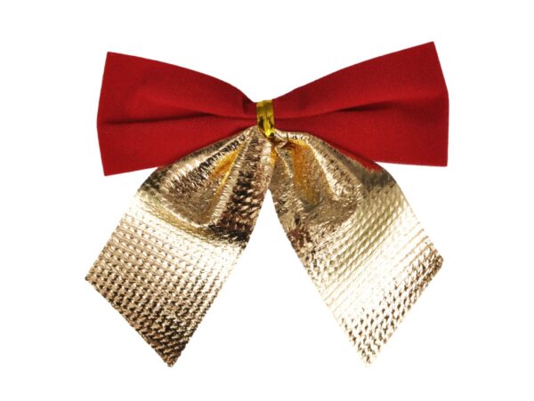 KOKARDKI ŚWIĄTECZNE ZAMSZOWE 6szt 7cm - czerwono-złoty