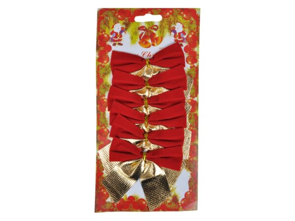 KOKARDKI ŚWIĄTECZNE ZAMSZOWE 6szt 7cm - czerwono-złoty