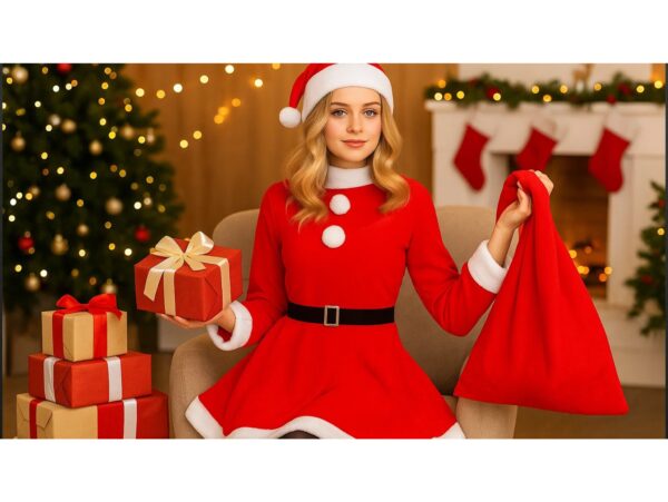 KOSTIUM STRÓJ PANI MIKOŁAJOWA MIKOŁAJKA ŚWIĘTA 3EL