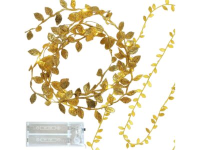 LAMPKI NA BATERIE ZŁOTE LISTKI 20 LED