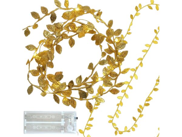 LAMPKI NA BATERIE ZŁOTE LISTKI 20 LED