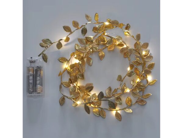 LAMPKI NA BATERIE ZŁOTE LISTKI 20 LED