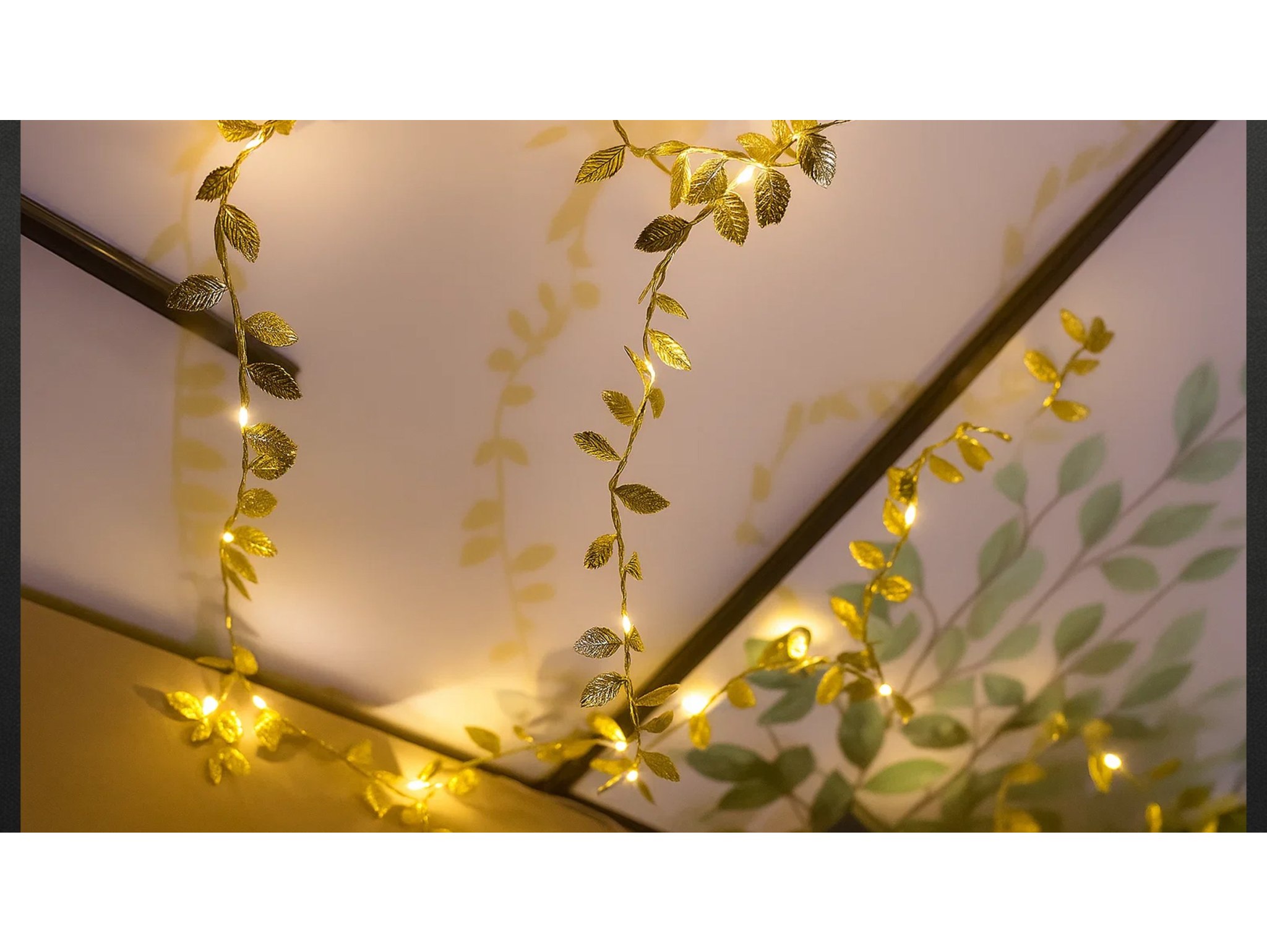 LAMPKI NA BATERIE ZŁOTE LISTKI 20 LED