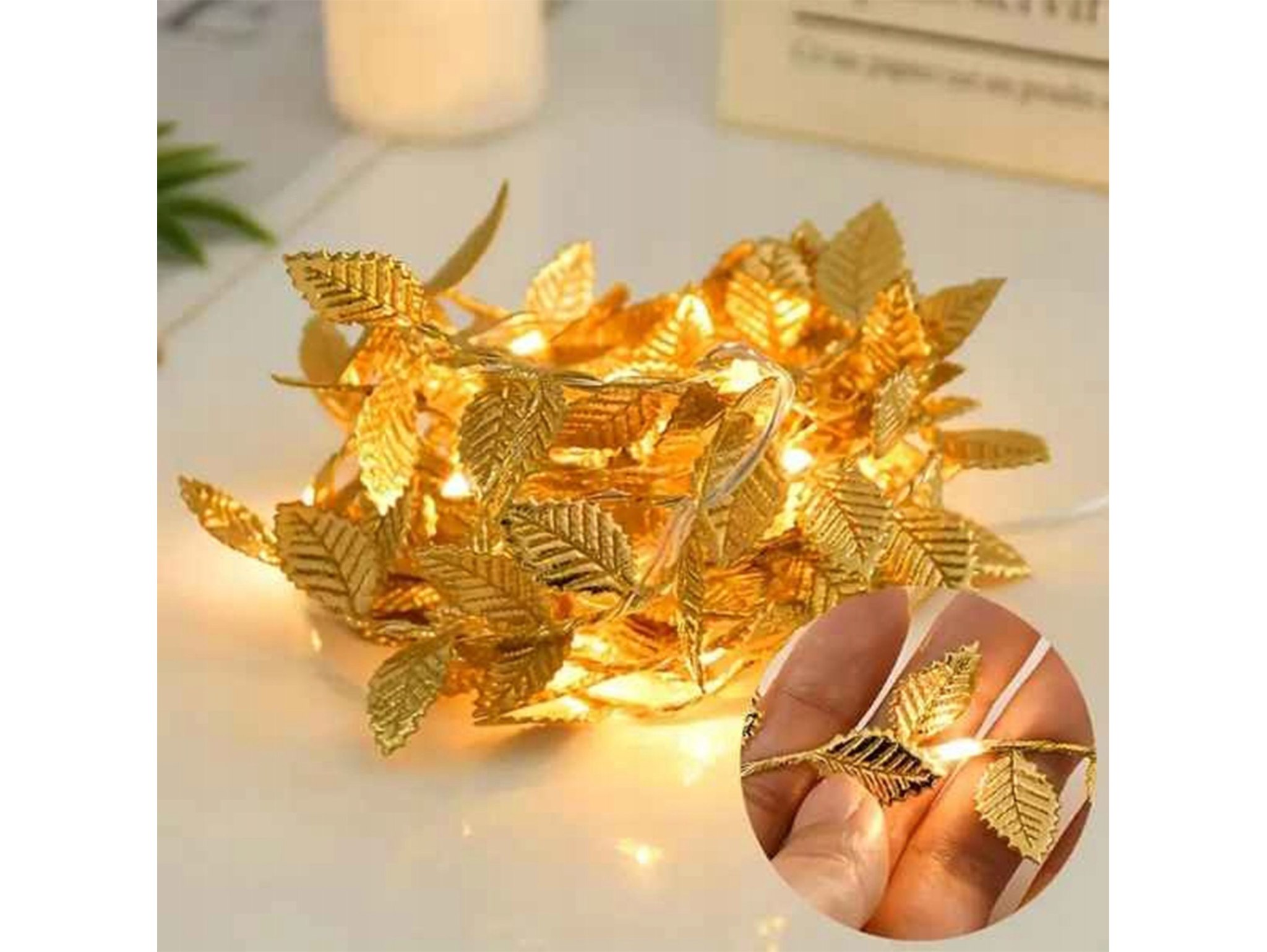 LAMPKI NA BATERIE ZŁOTE LISTKI 20 LED