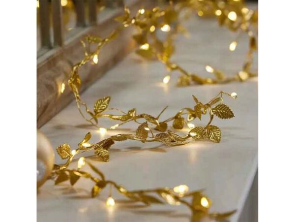 LAMPKI NA BATERIE ZŁOTE LISTKI 20 LED