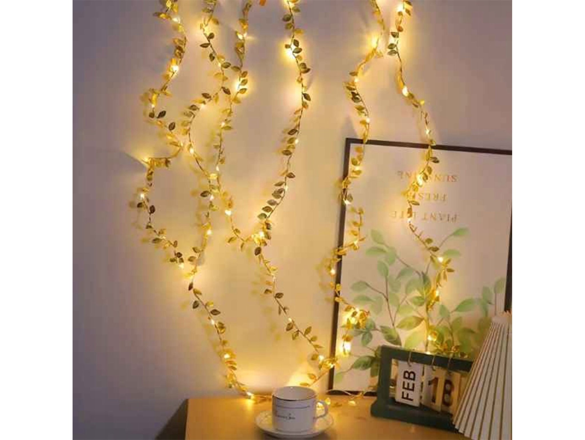 LAMPKI NA BATERIE ZŁOTE LISTKI 20 LED