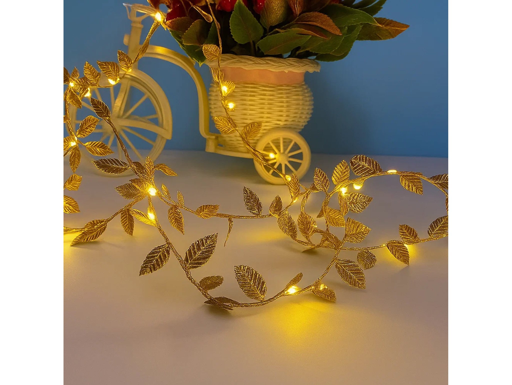 LAMPKI NA BATERIE ZŁOTE LISTKI 20 LED