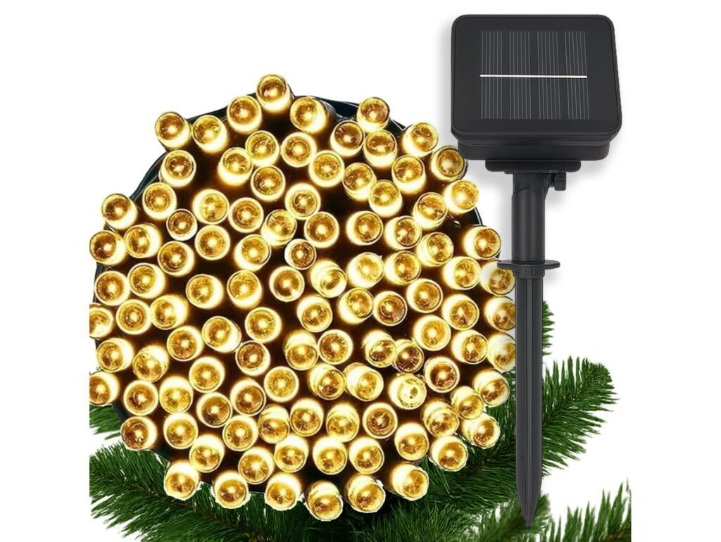 LAMPKI ŚWIĄTECZNE SOLARNE 100 LED 12M - ciepły biały