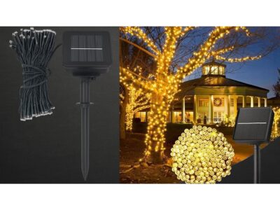 LAMPKI ŚWIĄTECZNE SOLARNE 100 LED 12M - ciepły biały