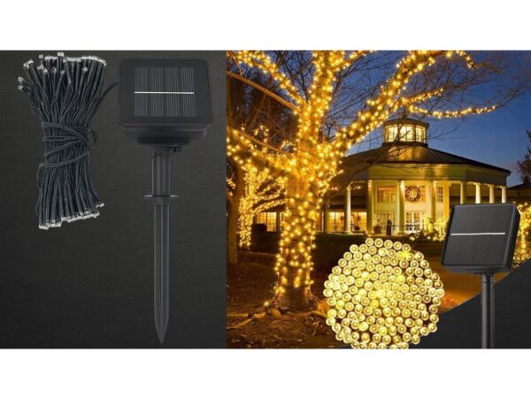 LAMPKI ŚWIĄTECZNE SOLARNE 100 LED 12M - ciepły biały