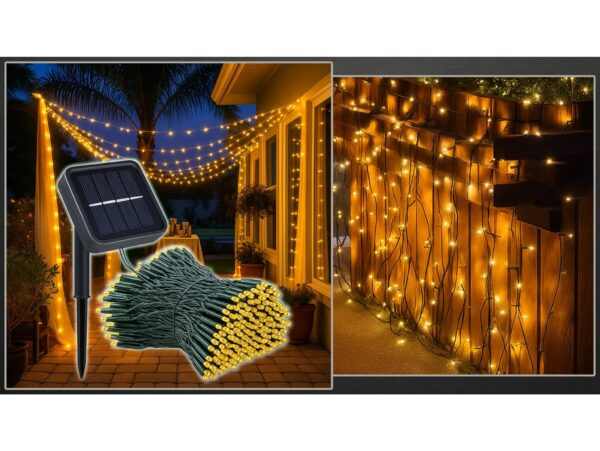 LAMPKI ŚWIĄTECZNE SOLARNE 100 LED 12M - ciepły biały