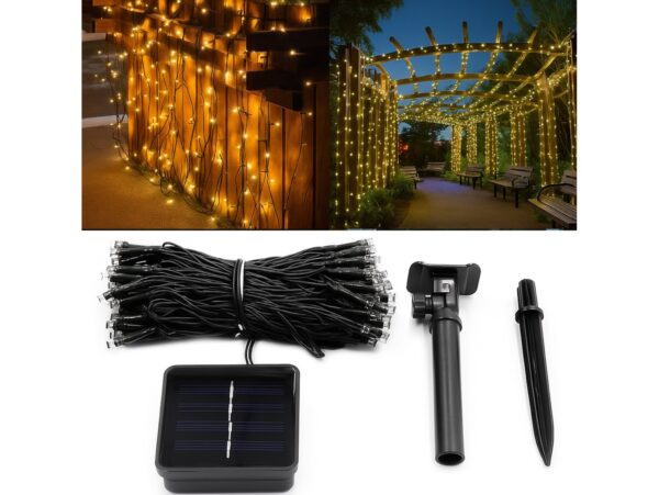 LAMPKI ŚWIĄTECZNE SOLARNE 100 LED 12M - ciepły biały
