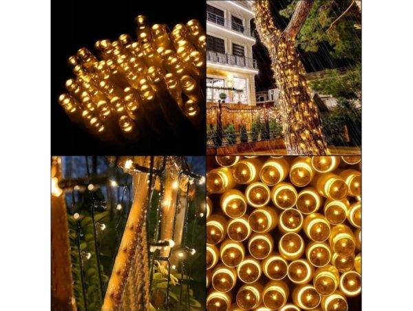 LAMPKI ŚWIĄTECZNE SOLARNE 100 LED 12M - ciepły biały