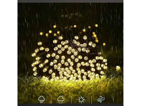 LAMPKI ŚWIĄTECZNE SOLARNE 100 LED 12M - ciepły biały