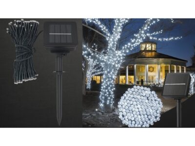 LAMPKI ŚWIĄTECZNE SOLARNE 100 LED 12M - zimny biały