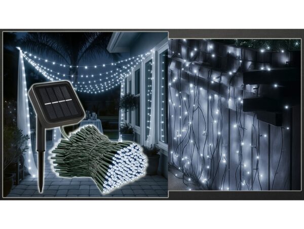 LAMPKI ŚWIĄTECZNE SOLARNE 100 LED 12M - zimny biały