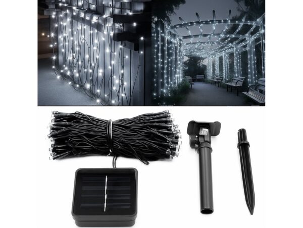 LAMPKI ŚWIĄTECZNE SOLARNE 100 LED 12M - zimny biały