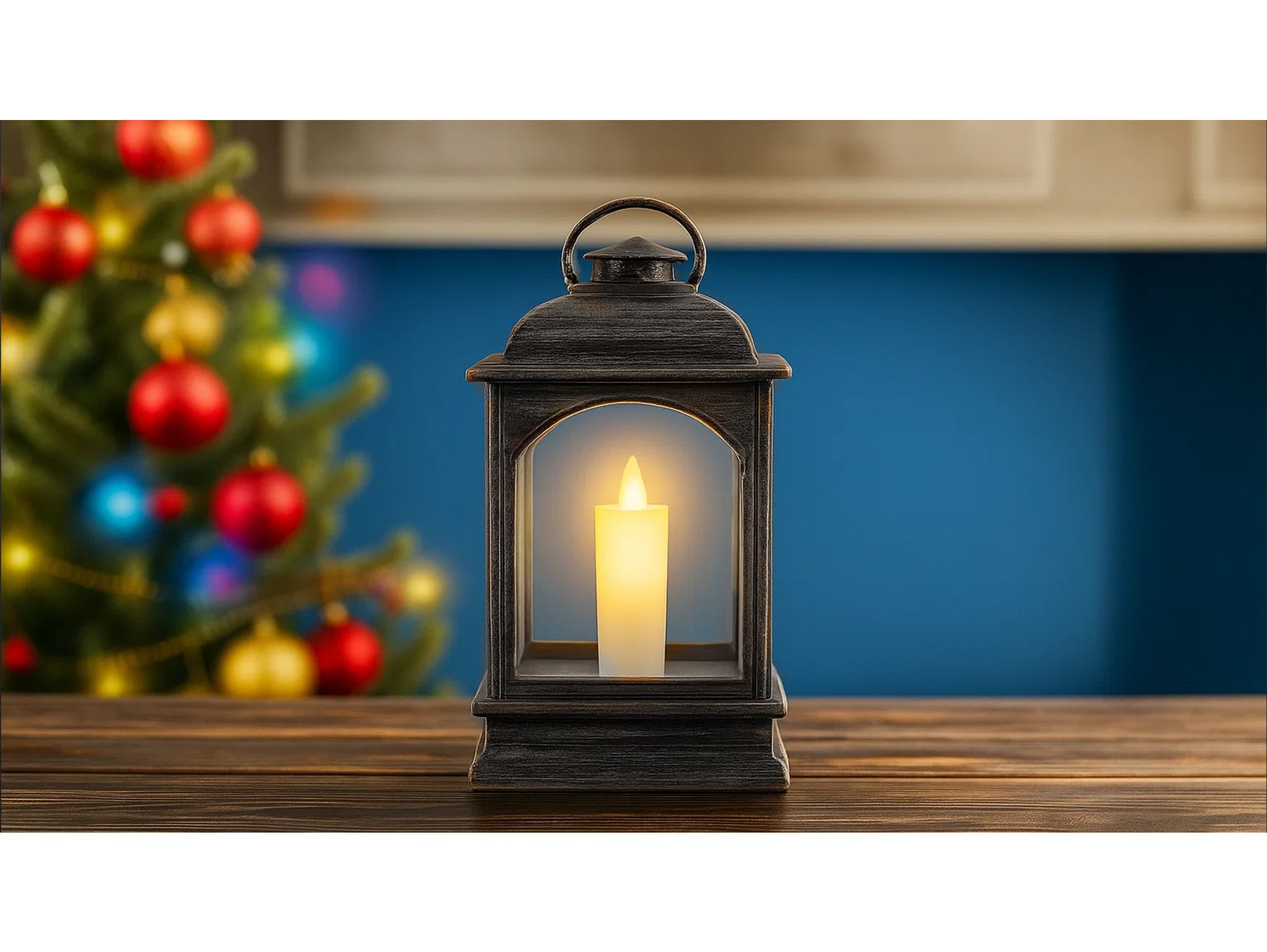 LATARNIA LATERENKA MINI PLASTIKOWA ZE ŚWIECZKĄ - srebrny