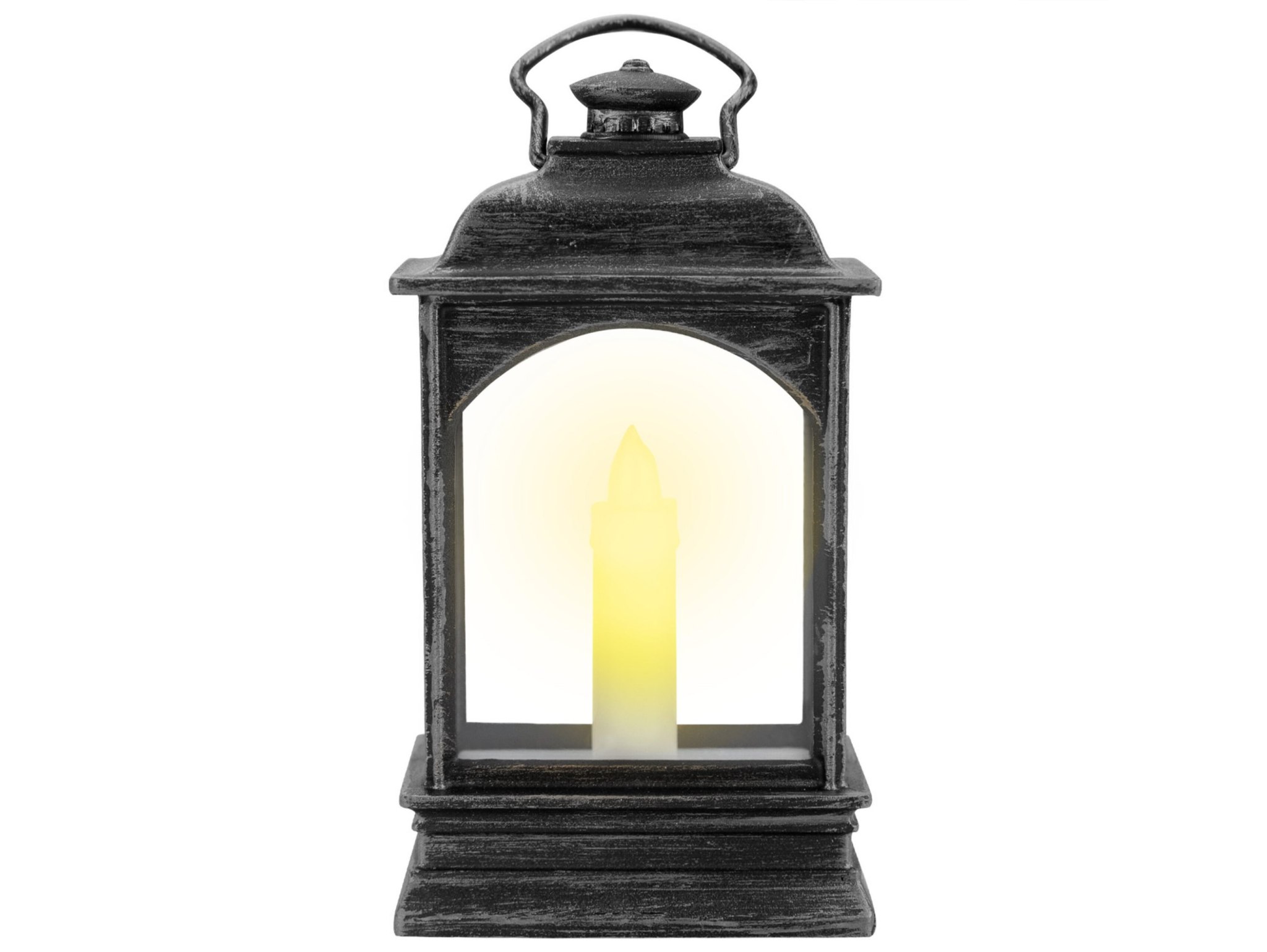 LATARNIA LATERENKA MINI PLASTIKOWA ZE ŚWIECZKĄ - srebrny