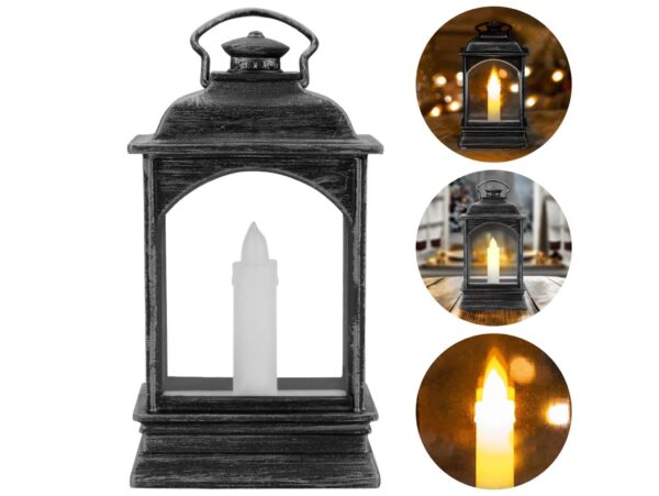 LATARNIA LATERENKA MINI PLASTIKOWA ZE ŚWIECZKĄ - srebrny