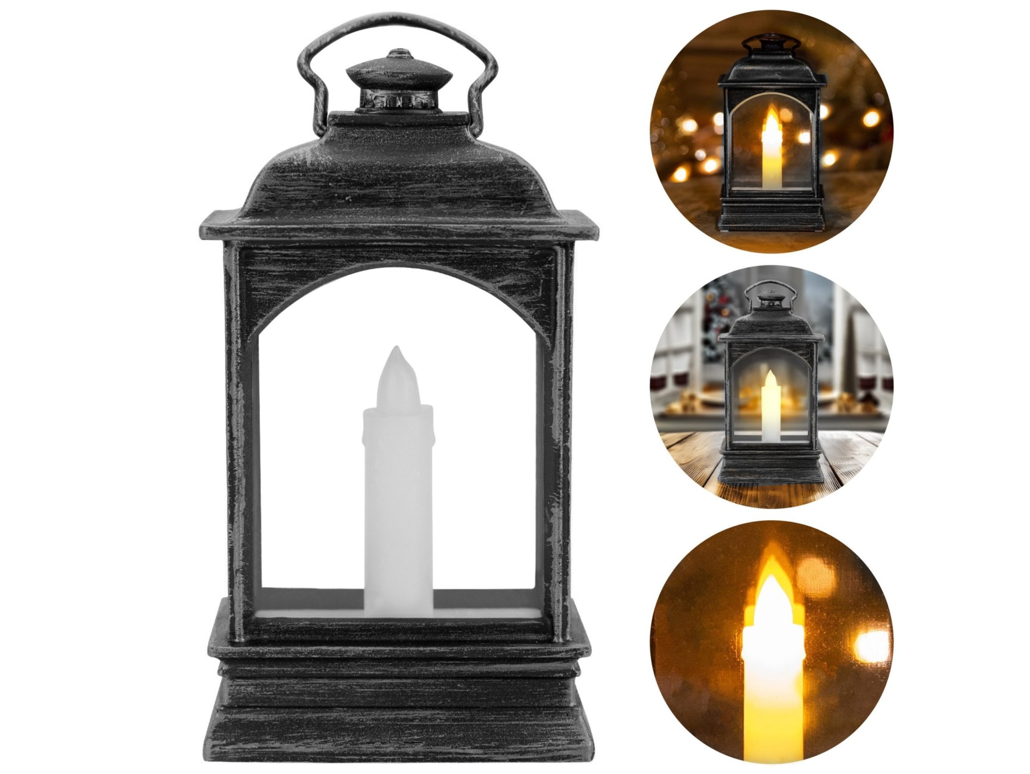 LATARNIA LATERENKA MINI PLASTIKOWA ZE ŚWIECZKĄ - srebrny