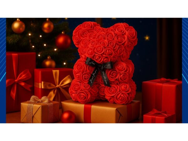 MIŚ Z RÓŻ 25CM Z PŁATKÓW RÓŻ PREZENT MATKI KOBIET