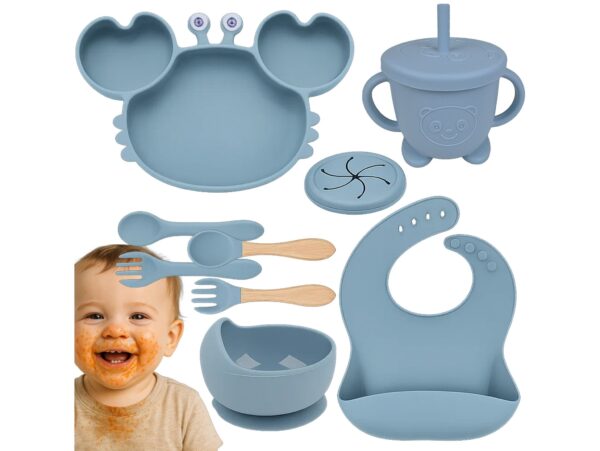 NACZYNIA SILIKONOWE DLA DZIECI DO KARMIENIA ZESTAW - niebieski