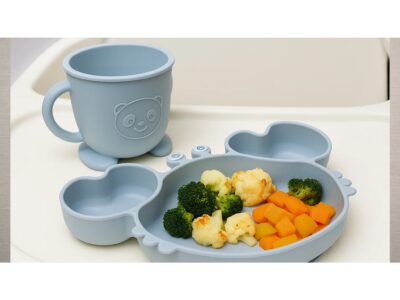 NACZYNIA SILIKONOWE DLA DZIECI DO KARMIENIA ZESTAW - niebieski
