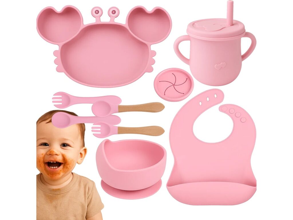 NACZYNIA SILIKONOWE DLA DZIECI DO KARMIENIA ZESTAW - różowy