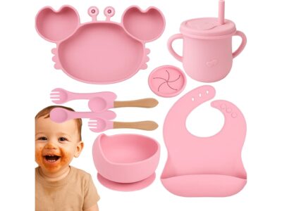 NACZYNIA SILIKONOWE DLA DZIECI DO KARMIENIA ZESTAW - różowy