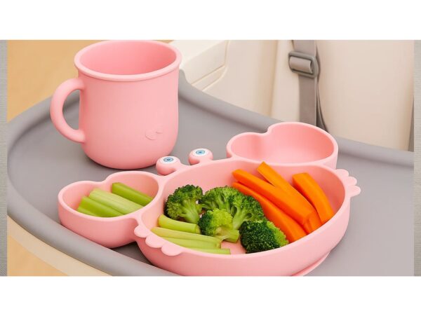 NACZYNIA SILIKONOWE DLA DZIECI DO KARMIENIA ZESTAW - różowy