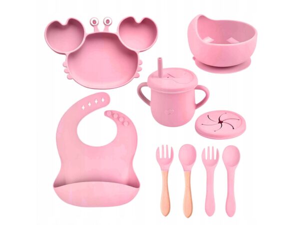 NACZYNIA SILIKONOWE DLA DZIECI DO KARMIENIA ZESTAW - różowy