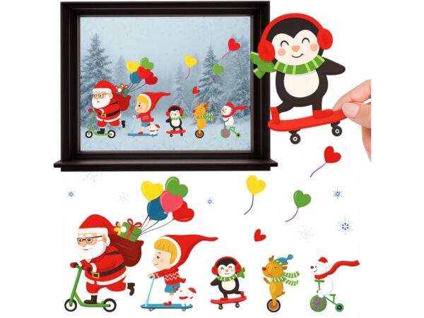 NAKLEJKI NA OKNO ŚWIĄTECZNE 48x34 2 ARKUSZE - mikołaj na hulajnodze