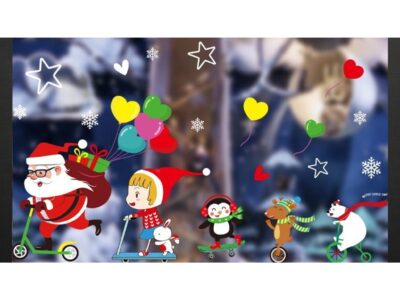 NAKLEJKI NA OKNO ŚWIĄTECZNE 48x34 2 ARKUSZE - mikołaj na hulajnodze
