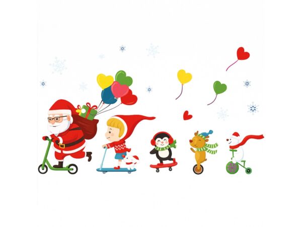 NAKLEJKI NA OKNO ŚWIĄTECZNE 48x34 2 ARKUSZE - mikołaj na hulajnodze