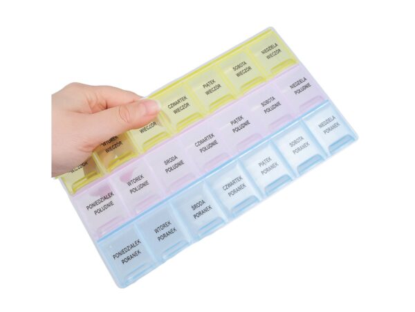 POJEMNIK ORGANIZER NA LEKI 21 KOMORY - polskie napisy