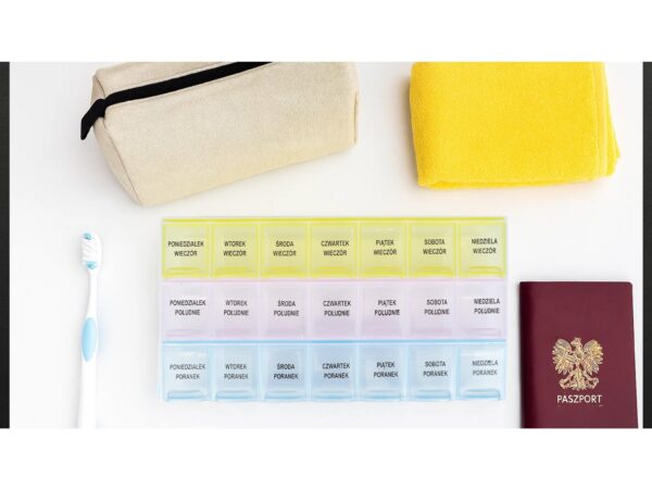 POJEMNIK ORGANIZER NA LEKI 21 KOMORY - polskie napisy