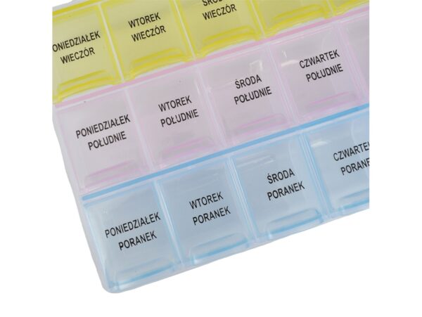 POJEMNIK ORGANIZER NA LEKI 21 KOMORY - polskie napisy