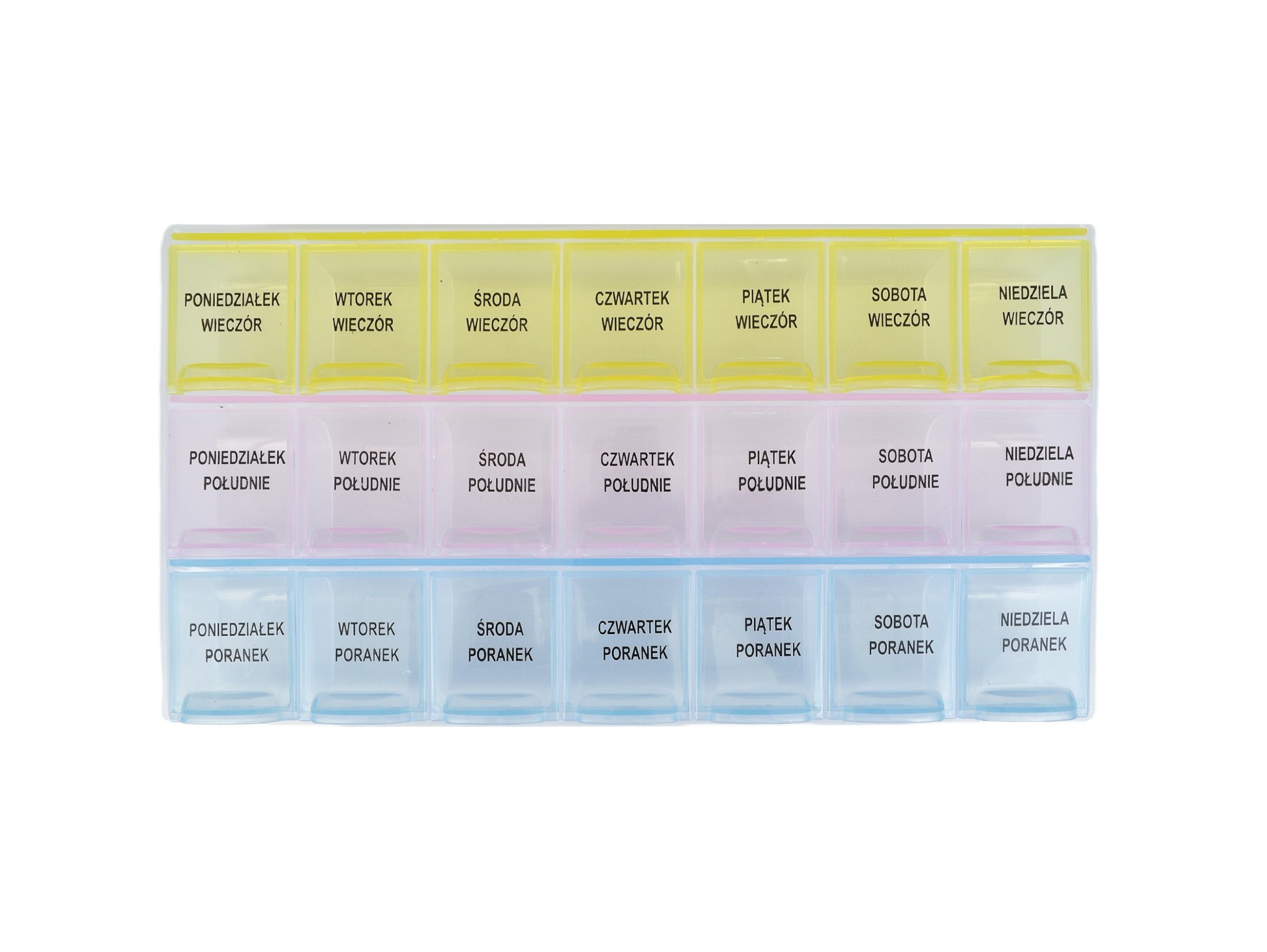 POJEMNIK ORGANIZER NA LEKI 21 KOMORY - polskie napisy