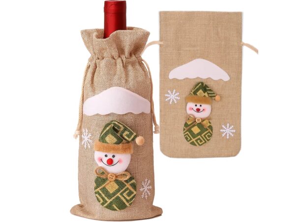 POKROWIEC UBRANKO NA BUTELKĘ ŚWIĄTECZNE - beżowy bałwan