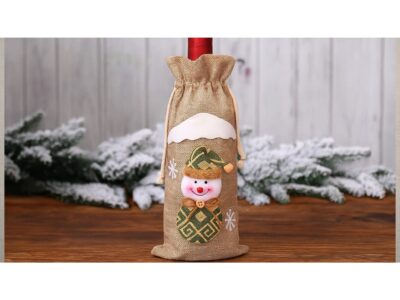 POKROWIEC UBRANKO NA BUTELKĘ ŚWIĄTECZNE - beżowy bałwan