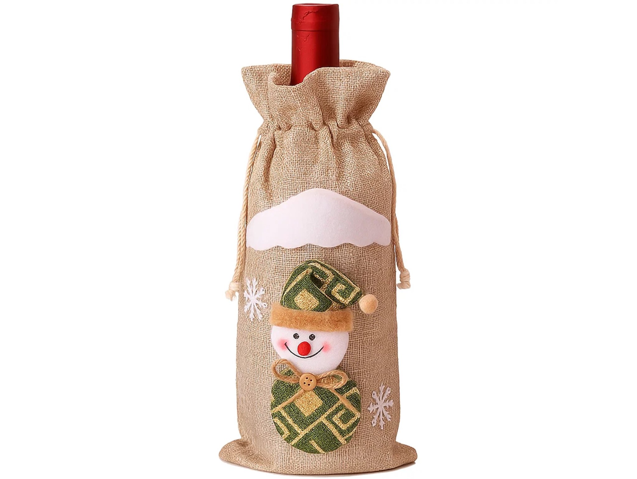 POKROWIEC UBRANKO NA BUTELKĘ ŚWIĄTECZNE - beżowy bałwan