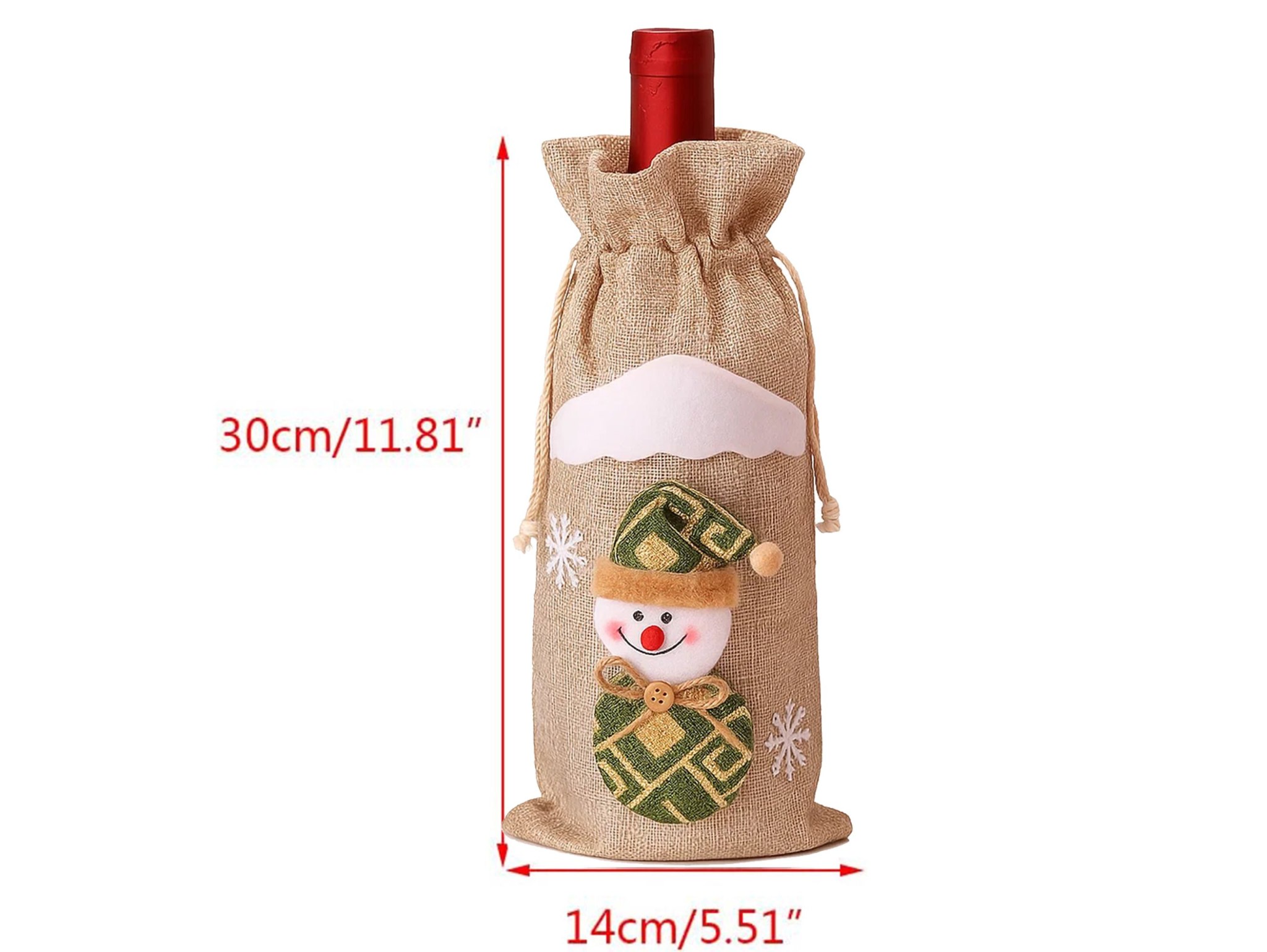 POKROWIEC UBRANKO NA BUTELKĘ ŚWIĄTECZNE - beżowy bałwan