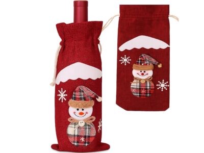 POKROWIEC UBRANKO NA BUTELKĘ ŚWIĄTECZNE - czerwony bałwan