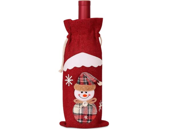 POKROWIEC UBRANKO NA BUTELKĘ ŚWIĄTECZNE - czerwony bałwan