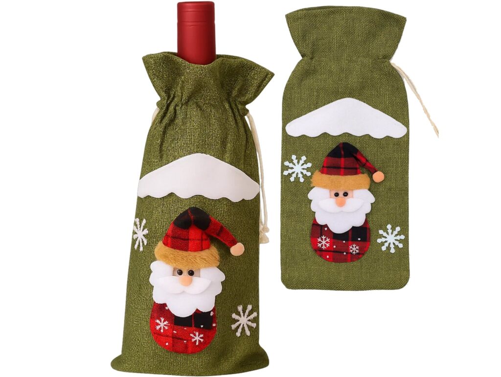 POKROWIEC UBRANKO NA BUTELKĘ ŚWIĄTECZNE - zielony Mikołaj