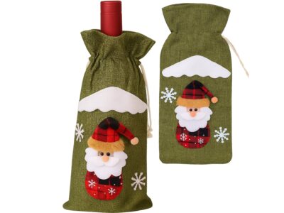 POKROWIEC UBRANKO NA BUTELKĘ ŚWIĄTECZNE - zielony Mikołaj