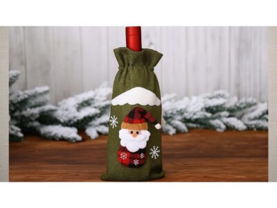 POKROWIEC UBRANKO NA BUTELKĘ ŚWIĄTECZNE - zielony Mikołaj