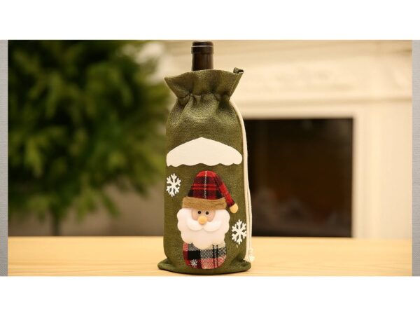 POKROWIEC UBRANKO NA BUTELKĘ ŚWIĄTECZNE - zielony Mikołaj