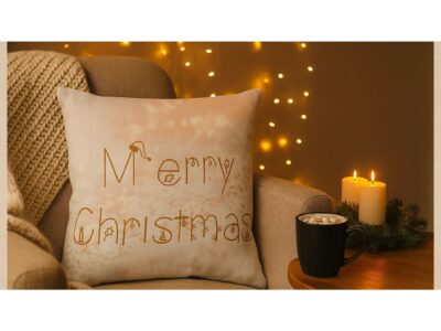 POSZEWKA NA PODUSZKĘ ŚWIĄTECZNA 45x45 - złoty/Merry Christmas